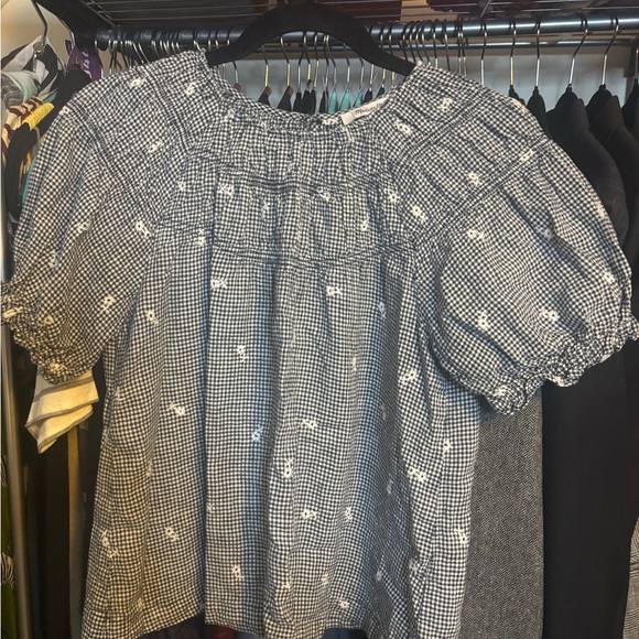 Madewell Tops - Madewell Black & White Checked Smocked Puff Sleeve Blouse